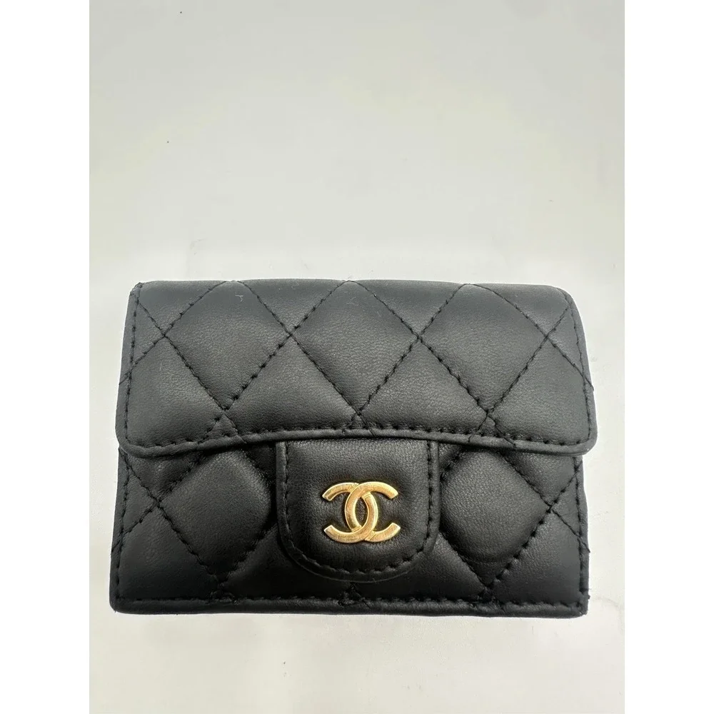 Lambskin Quilted Double Flap Wallet Black